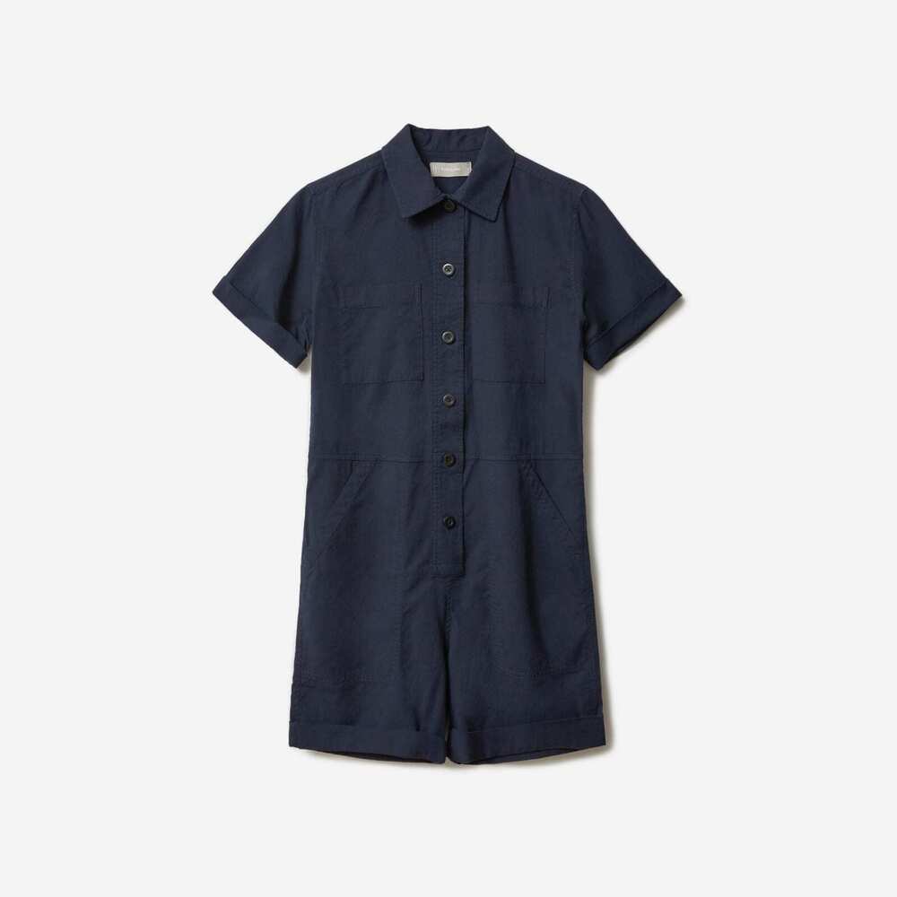 Everlane The Cotton Weave Romper Blue Base - Size 4